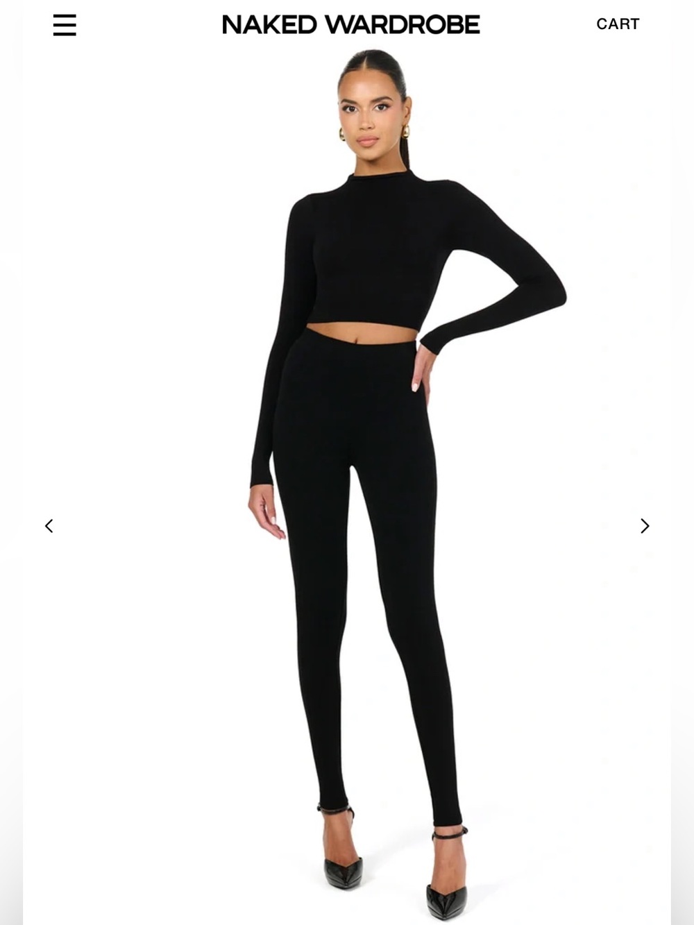 naked wardrobe Black High-Waist sculpt Leggings and mock neck crop top set